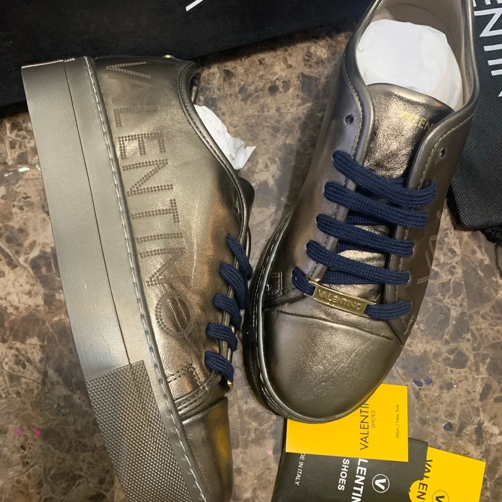 Valentino by Mario Valentino Dalia Luxe Platform Sneakers Pewter SZ 10 Brand New - Picture 5 of 16